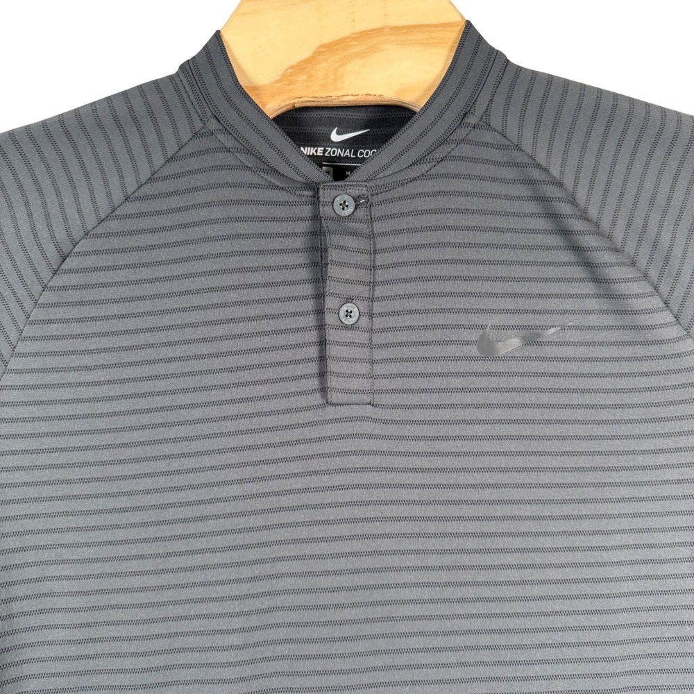 Nike Tiger Woods Zonal Cooling Blade Polo Mens Medium Grey Stripe Golf Shirt